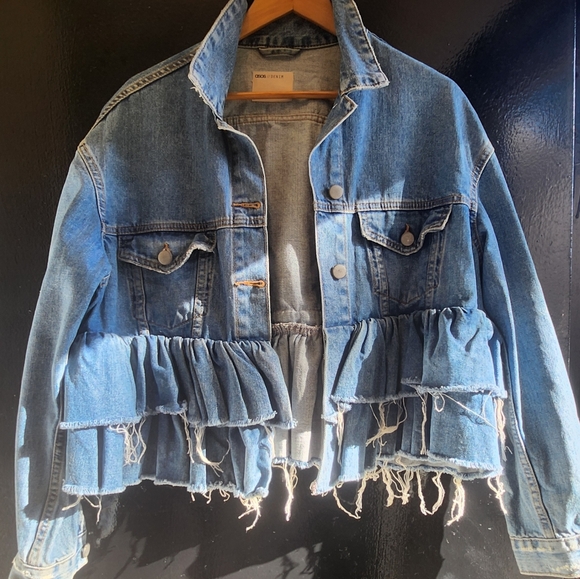 ASOS Jackets & Blazers - ASOS Blue Distressed Ruffle Jean Jacket